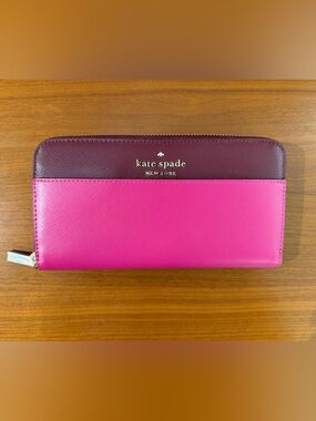 kate spade Two-Tone Zip Around Wallet in Hot Pink & Burgundy